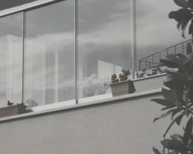 Frameless sliding glass panels across a balcony